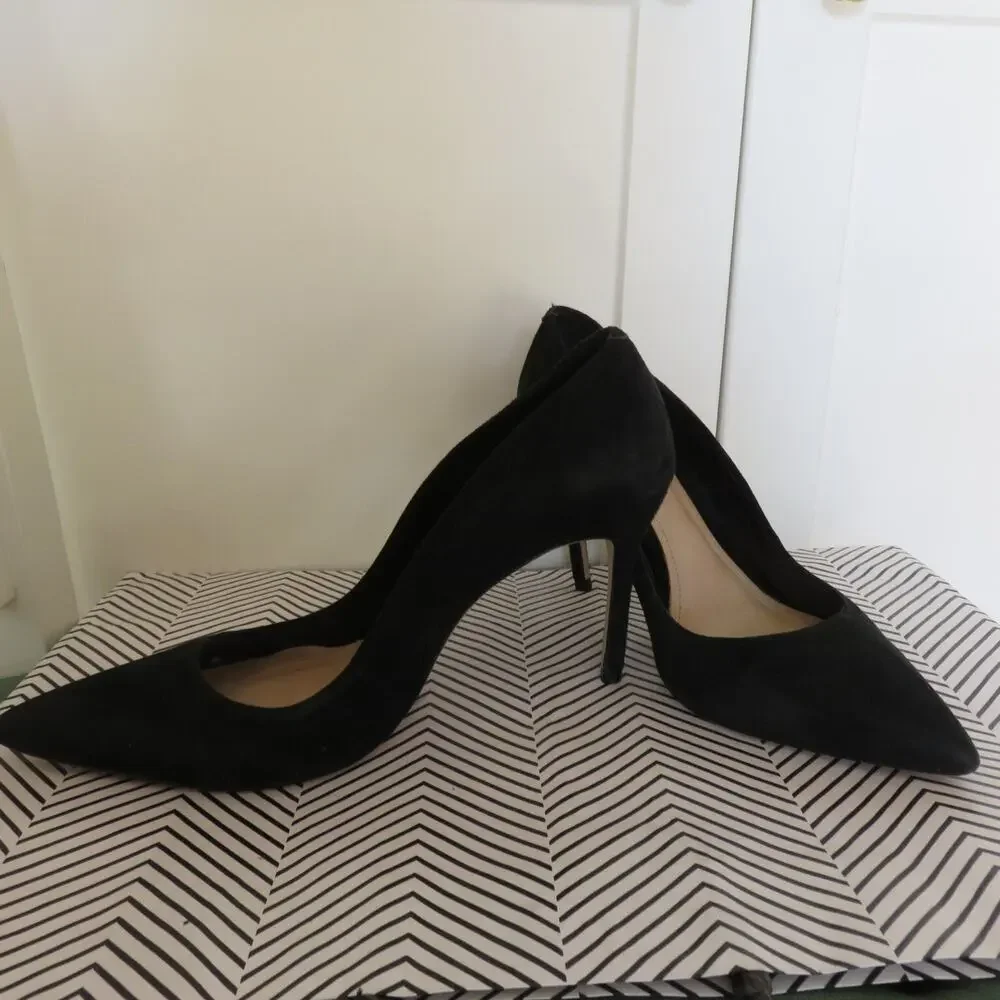 Schutz Lou Black Classic Suede Pump Stiletto Heel 7.5 Women's - Picture 1 of 9
